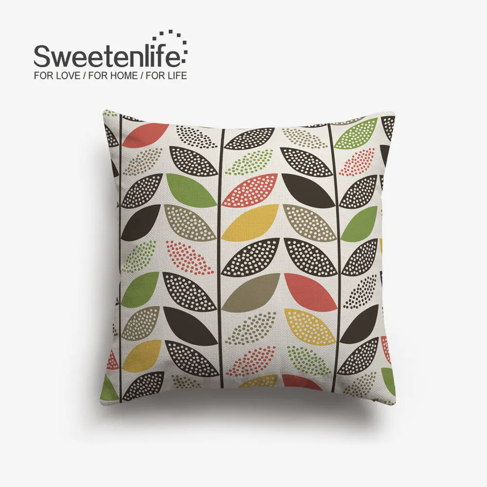 Sweetenlife креативная Подушка с принтами листьев крышка 45x45 см и 50x50 см подушка для сиденья многоцветный белый льняной Бросок Наволочка Прямая