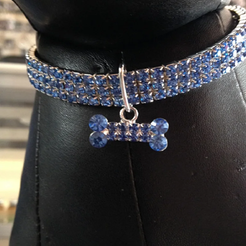 Dog Collar Pink Bone Zircon Rhinestone Crystal Princess Style Shining Chihuahua Bull Cat Blue Accessories | Дом и сад