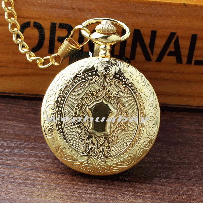 

New Arrival Luxury Golden Case White Dial Roman Number Quartz Pocket Watch Pendant FOB Chain Mens Women Gifts P329