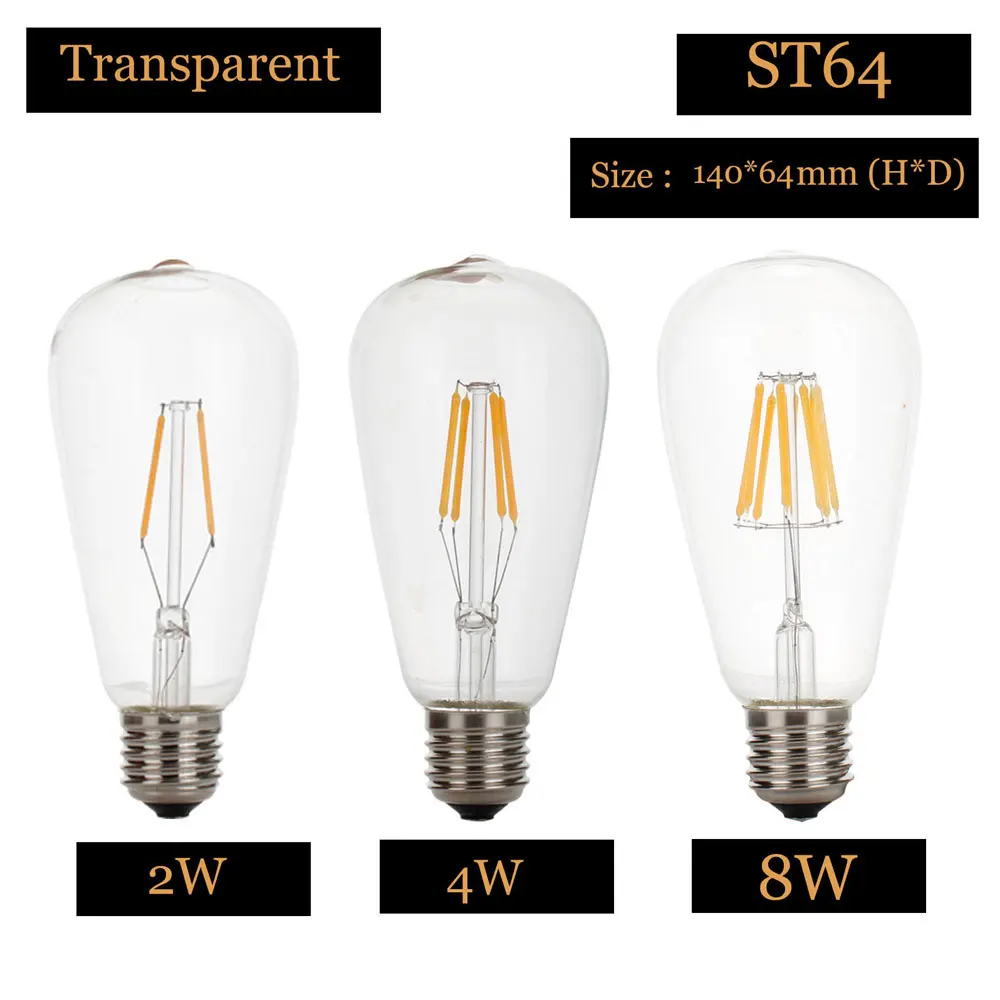 ST64 2W 4W 8W Filament Bulb LED Retro Lamp Lampada Bombillas Vintage Edison Light Decoratives Lighting 110V 220V | Лампы и освещение