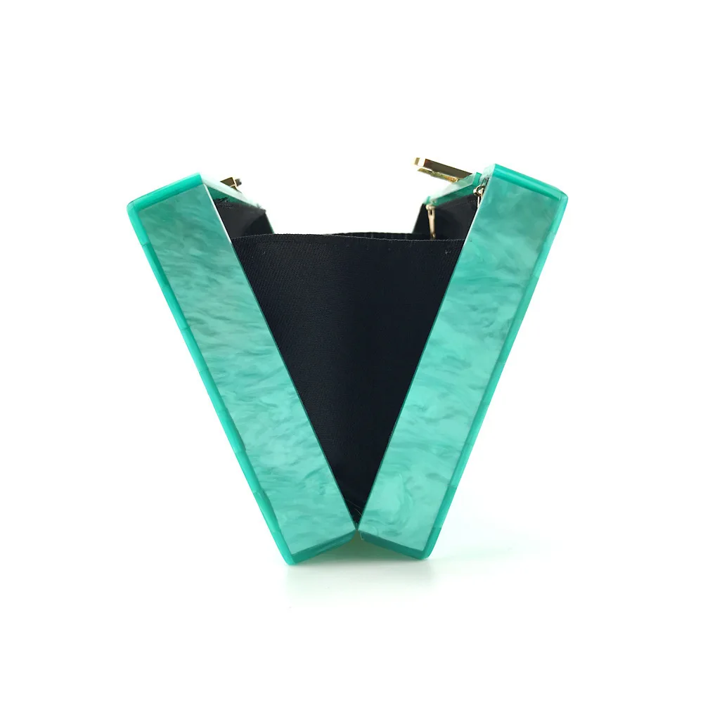 Жемчужно зеленые полосатые Лоскутные клатчи в акриловой коробке черная ткань