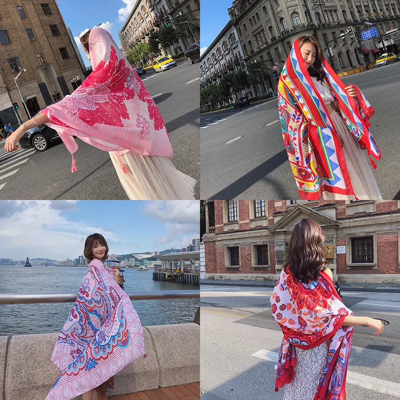 Весна и осень 2019 новый хлопок шарф с рисунком конопли женский летний