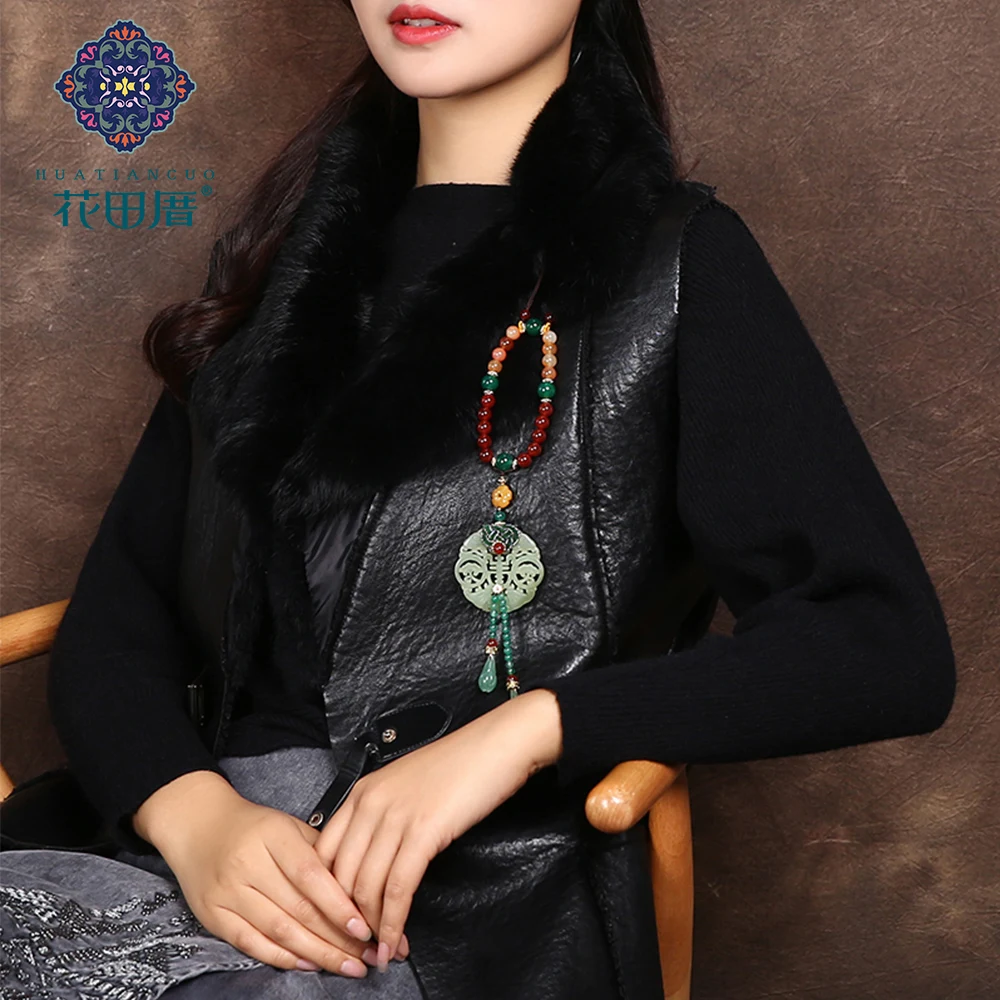 

Ethnic Hollow Round Traditional Chinese Ja de Chip Brooch Water Drop Tassel Thread Knot Beads Chain Brooch XZ-18121