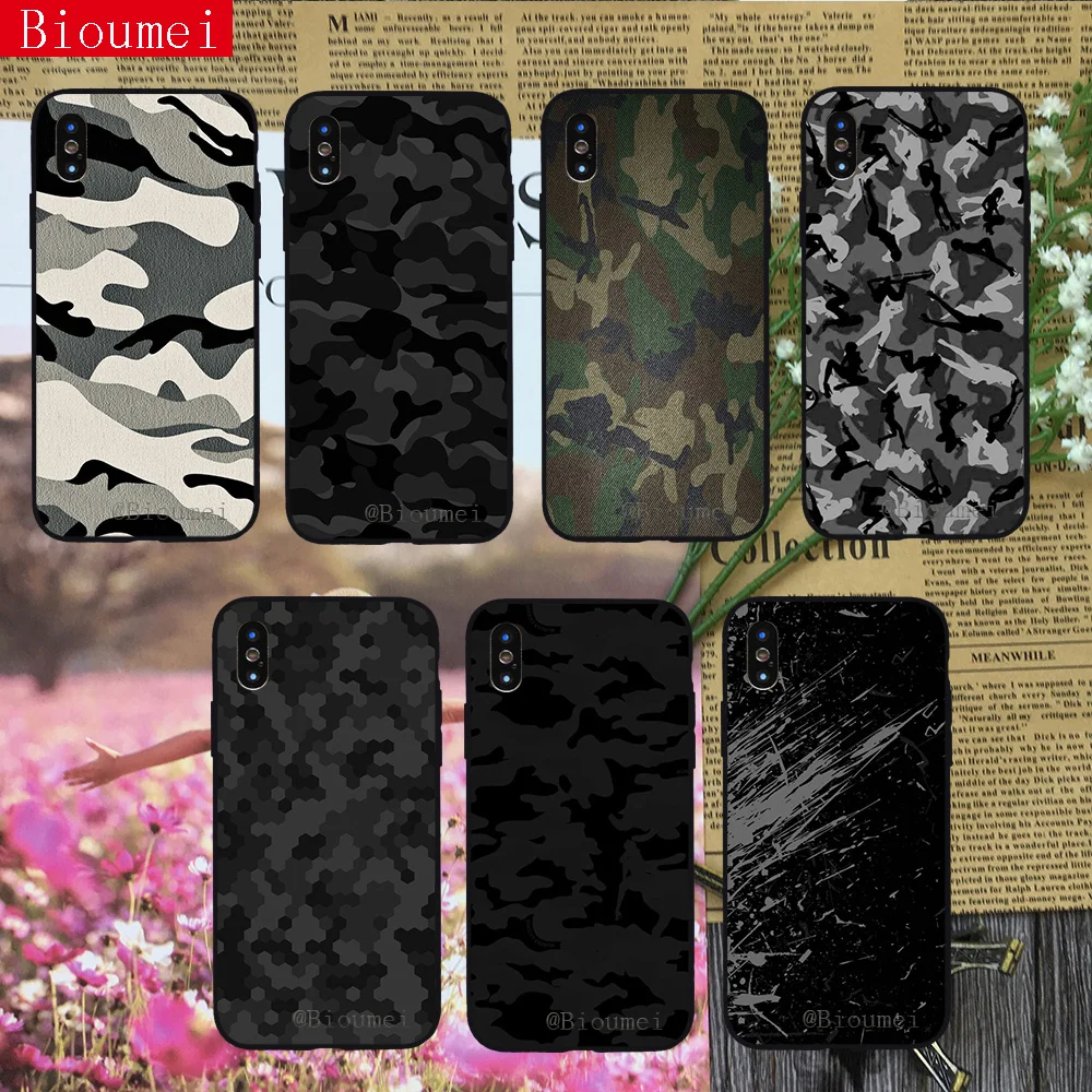 Bioumei мягкий чехол из ТПУ камуфляжного цвета для iPhone 11 11Pro XS Max X XR 5 6 6S 7 8 Plus SE задняя