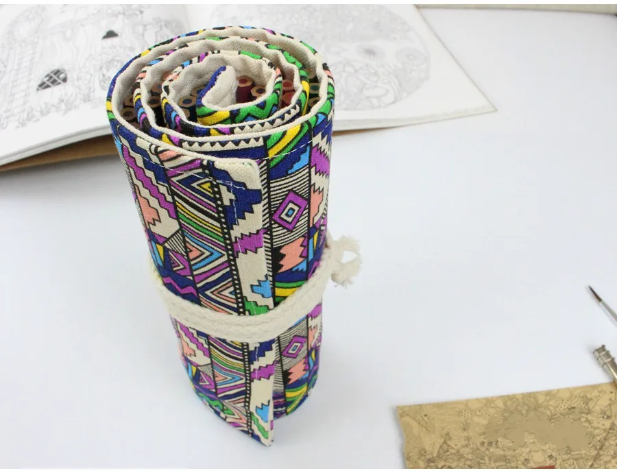 Hot selling canvas large capacity handmade bag pencil case curtain 36/48/72 colored pencils big box children painting | Дом и сад