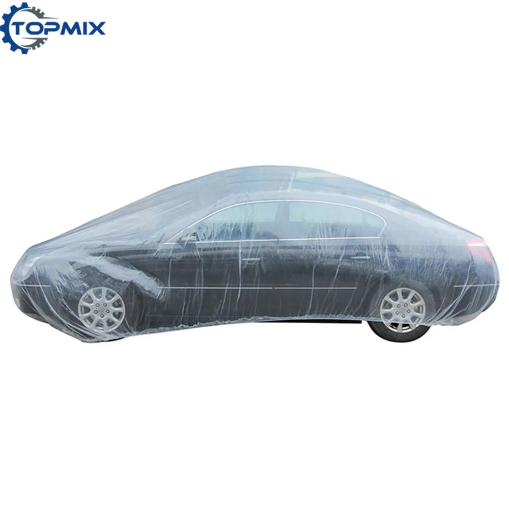 

3.8*6.6M Clear Plastic Temporary Universal Disposable Car Cover Rain Dust Snow Garage Auto Cover with Elastic Band