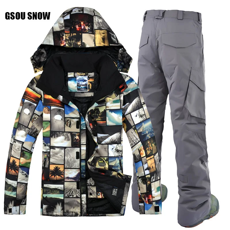 GSOU SNOW Brand лыжный костюм Для мужчин лыжная куртка брюки зима Mountain Лыжный Спорт костюм Водонепроницаемый сноуборд устанавливает мужской