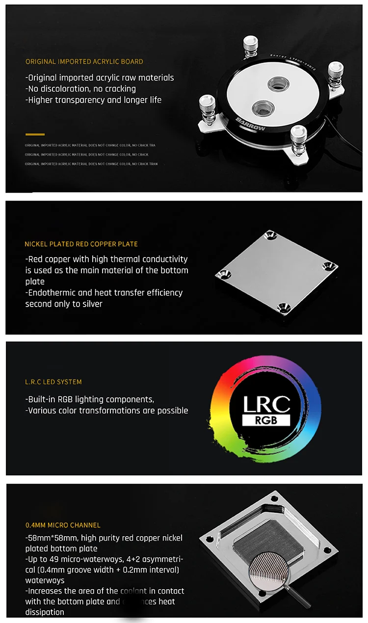 Курган для Intel 2011/X99/X299 cpu водяные блоки Mirror Extreme, LRC RGB v2 акриловые микрорежущие микроводные LTFHBX-04N-V2