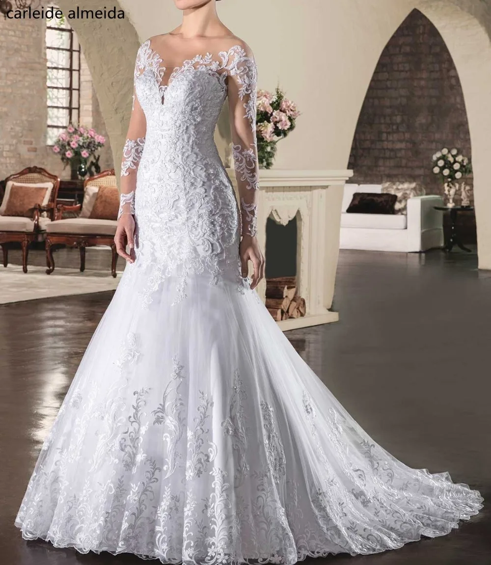 

Vestido de noiva Long Sleeves Mermaid Wedding Dresses Bead Appliques Bride Dress Chapel Train 2022 Elegant Wedding Gowns