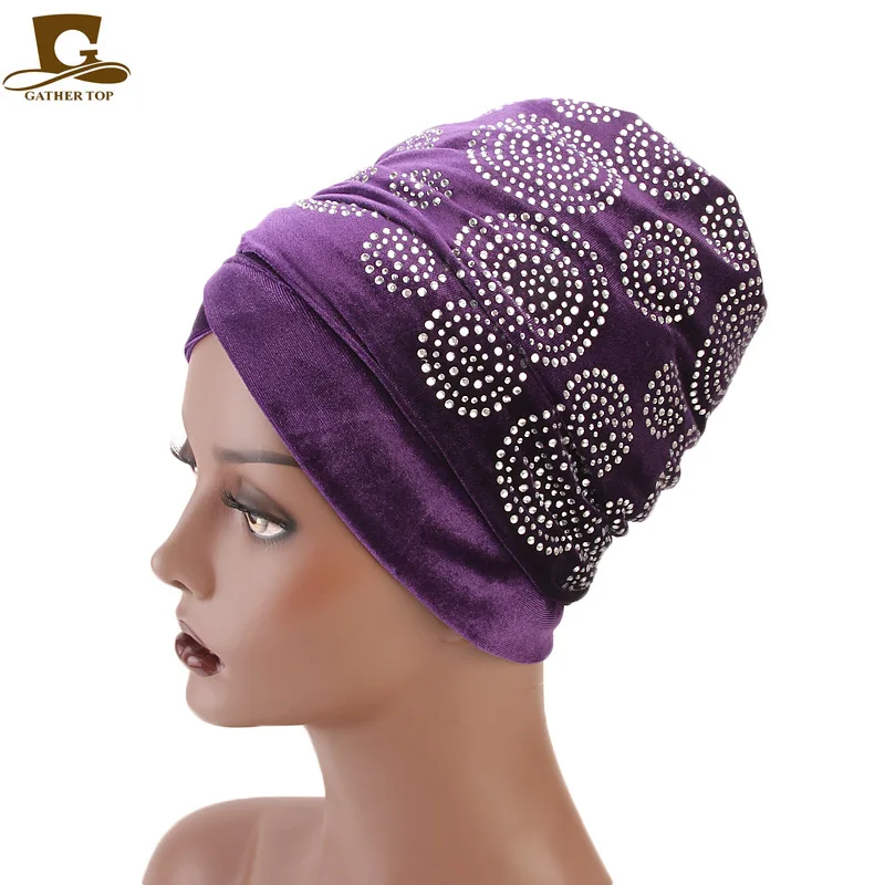 Новый элегантный бархатный длинный женский тюрбан Стразы нигерийский хиджаб