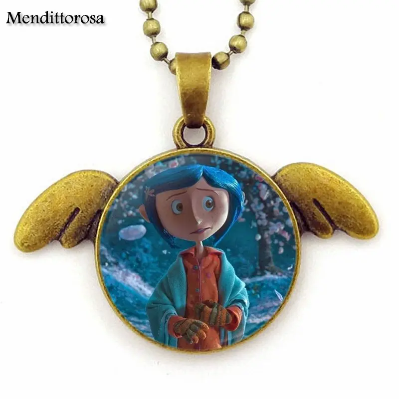 Jewelry With Bronze Plated Glass Cabochon Choker Angel Wings Pendant Necklace For Schoolgirl Maxi Coraline y la Puerta Secreta | Украшения