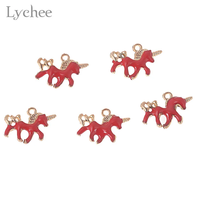 Lychee 5 шт. Модные сплав эмаль Единорог самодельные амулеты кулон каваи украшения мини для женщин ювелирные изделия ручной работы для ожерелья Браслет