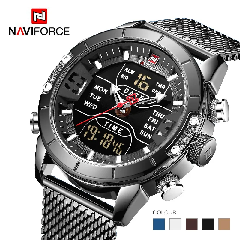 Часы NAVIFORCE мужские спортивные аналоговые цифровые из нержавеющей стали