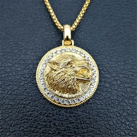 hip hop iced out wolf head pendant necklace for men gold color stainless steel rhinestones necklaces bling jewelry drop shipping