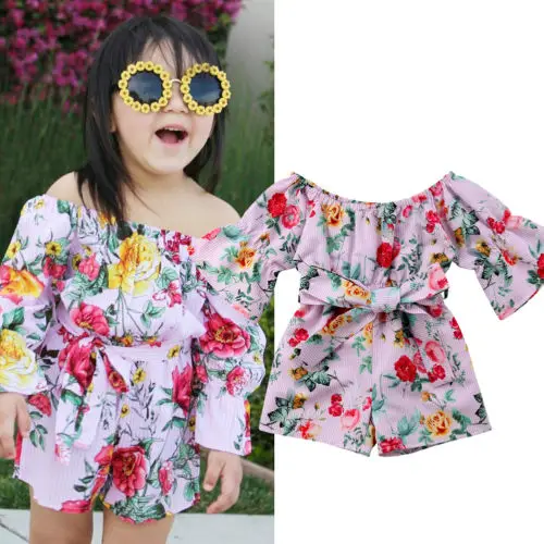 

Summer Toddler Kids Baby Girl Long Sleeve Off The Shoulder Romper Jumpsuit Playsuit Sunsuit One Piece Clothes