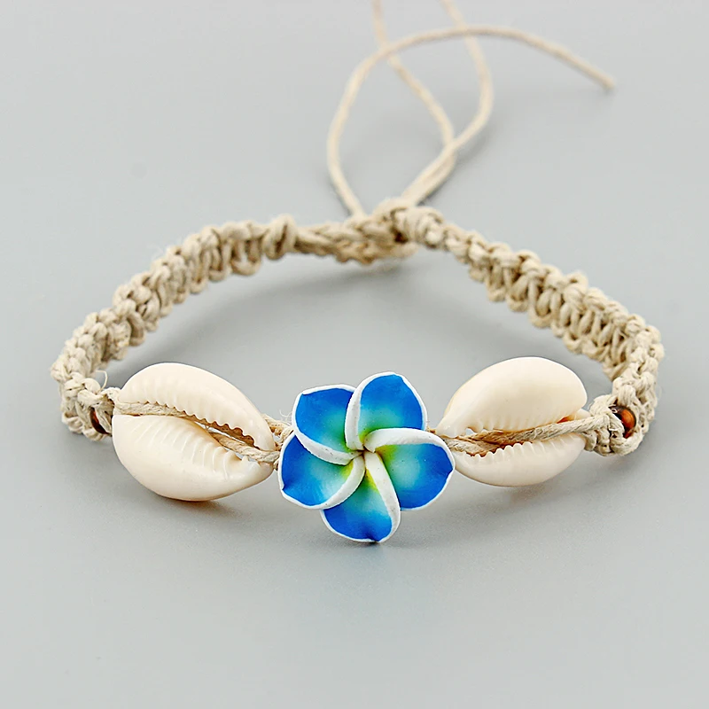 1 шт. Плюмерия цветок глина оболочка искусственный вощеный шнур браслеты в