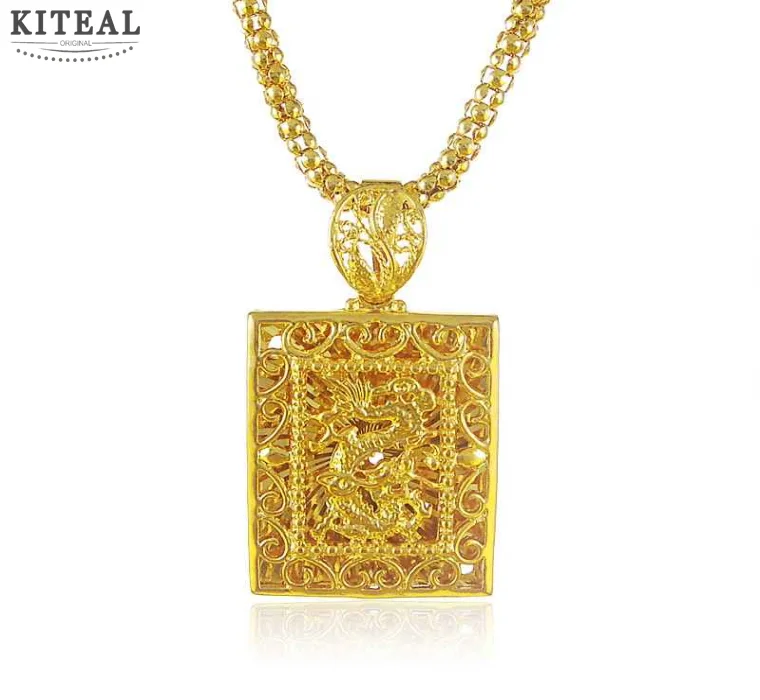 Мужские ювелирные изделия Чистый золотой дракон квадратные Подвески 46 см