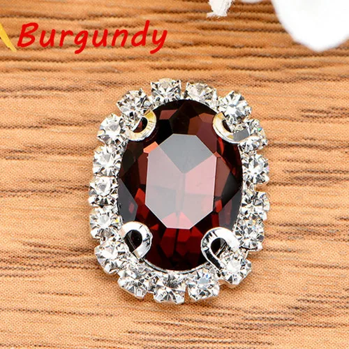 Burgundy 8x10 мм 10 шт./лот Овальный Стекло Кристалл пришить Стразы с когтями Высокое качество украшения DIY Пуговицы - Цвет: Burgundy
