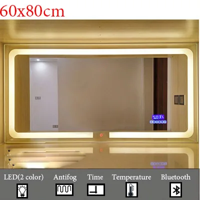M022C-600x800mm Умный светодиодный Зеркало для туалетной комнаты, анти-туман, сенсорный экран, настенное зеркало для макияжа, 700*900 мм, прямоугольные зеркальные зеркала с Bluetooth и музыкой - Цвет: M022C-600x800mm