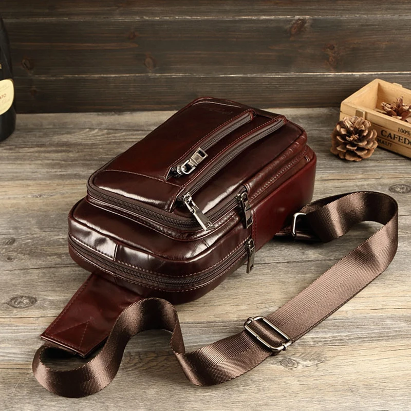 Дорожная Мужская нагрудная сумка через плечо модный мессенджер из воловьей кожи