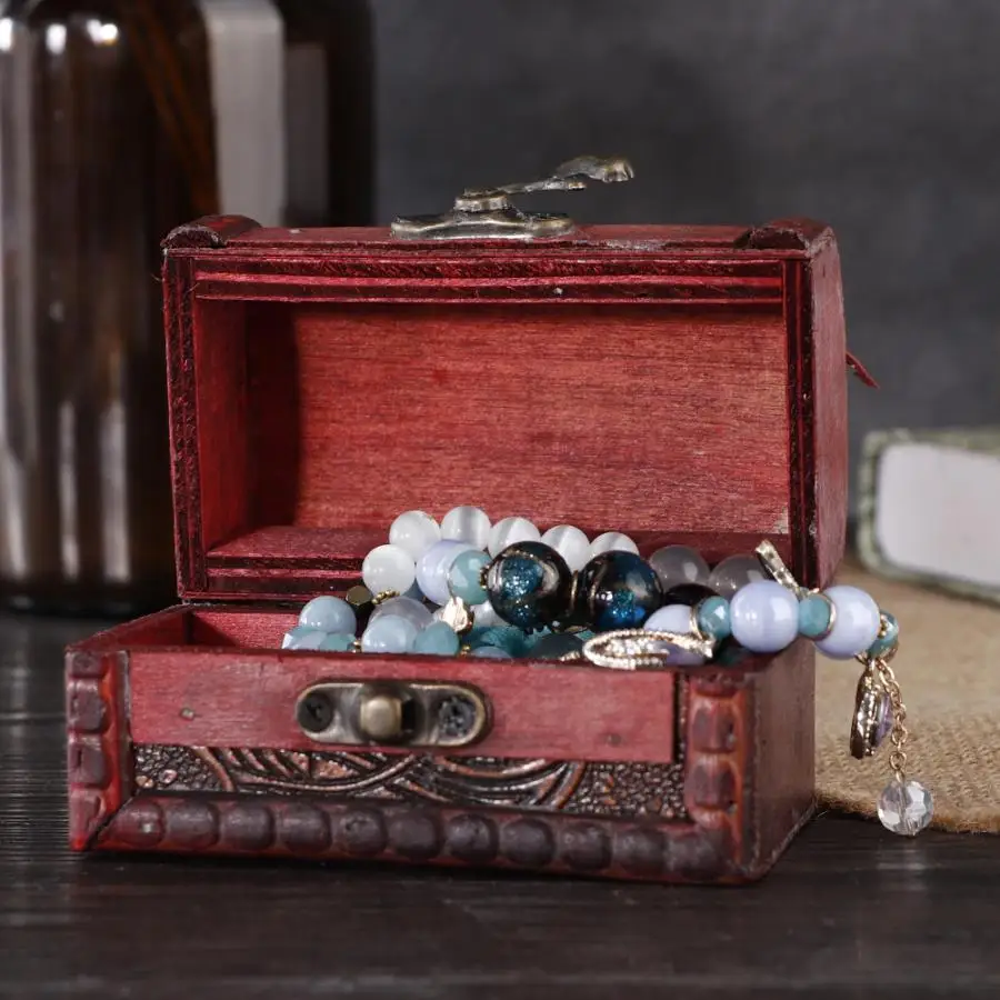 Винтажный маленький сундук с сокровищами деревянный замок для ювелирных изделий