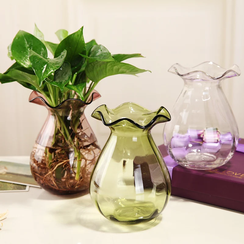 

Simple Transparent Colored Glass Vase Living Room Decoration Flower Arrangement Ornament
