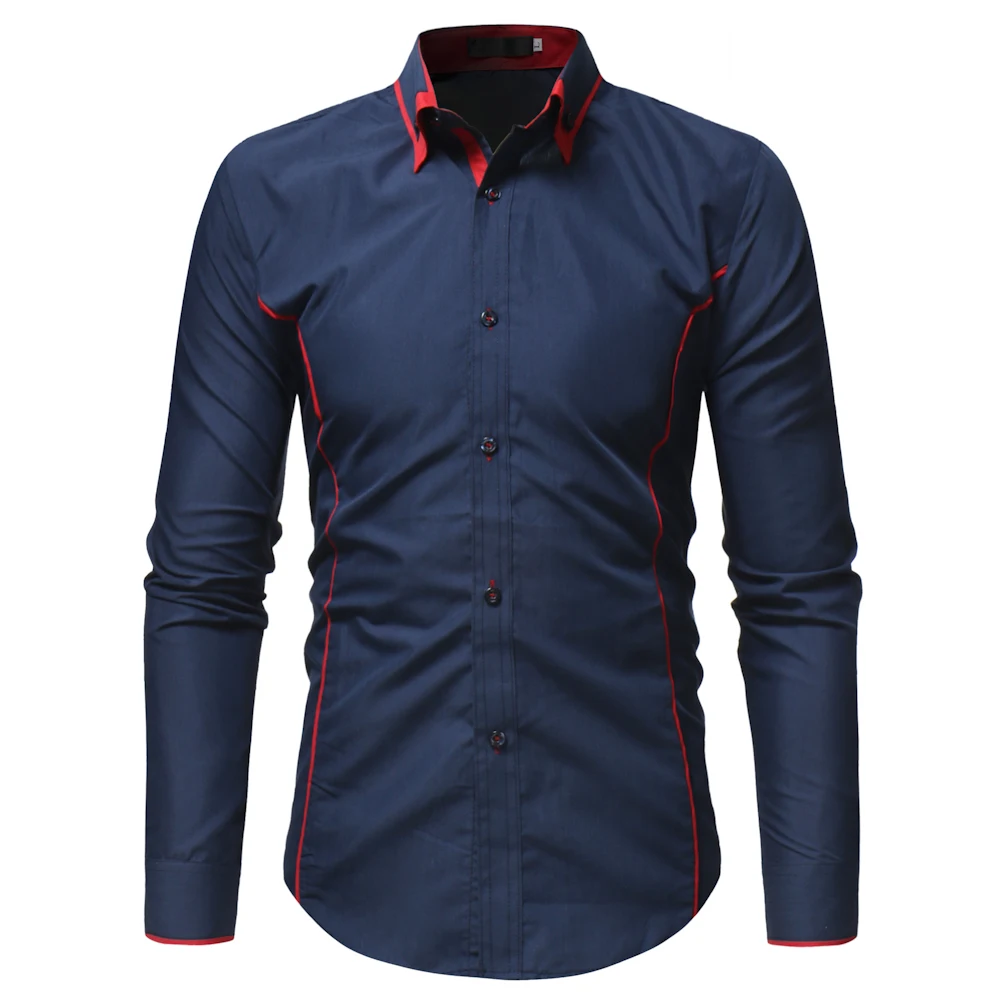 Navy Shirt Модный бренд Camisa Masculina, рубашка с длинным рукавом, Мужская Корейская приталенная рубашка с двойным воротником, дизайнерская Повседневная рубашка размера плюс, Черная - Цвет: Navy Shirt