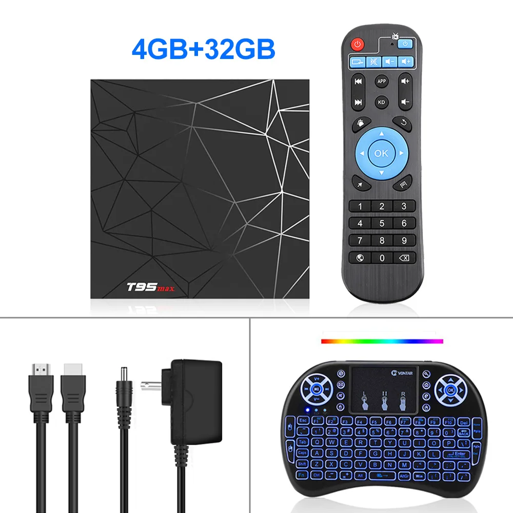 4G32G backlit keyboa Android 9,0 ТВ приставка 4 ГБ 32 ГБ 64 Гб T95 Max Смарт ТВ приставка Allwinner H6 четырехъядерный 6K HDR 2,4 ГГц Wifi Google плеер T95MAX приставка - Цвет: 4G32G backlit keyboa