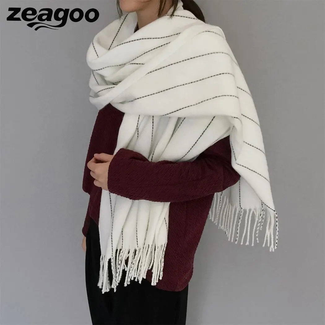 Zeagoo осень-зима Мужская Многофункциональный площади в полоску с бахромой