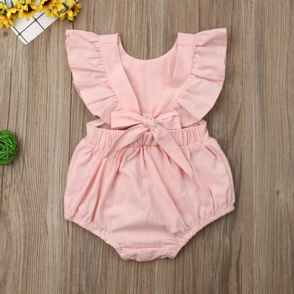 Newborn Infant Toddler Baby Girls Clothes Sister Matching Pink Sleeveless Causal Ruffle Lace Romper Dress Outfits Set | Детская одежда