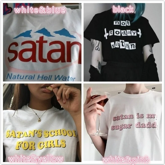 Kuakuayu-JBHSatan/Школьная женская рубашка для девочек с надписью «Satan Is My Sugar Daddy Tumblr»; Эстетическая одежда; милые топы для малышей