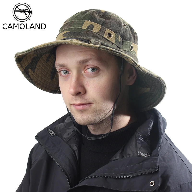 

CAMOLAND 100% хлопок Boonie шапки для мужчин и женщин камуфляж ведро шляпа на открытом воздухе УФ Защита рыбалка шапки для походов летняя шляпа от солнца