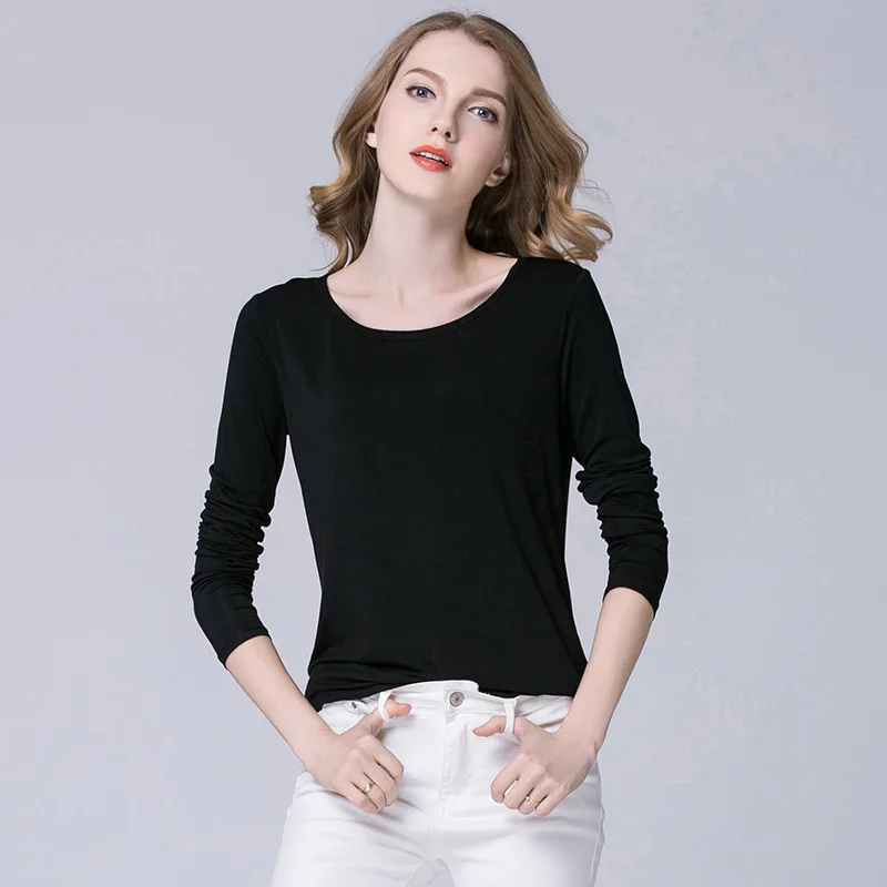 Осенние однотонные Модные свободные женские топы с длинным рукавом и круглым