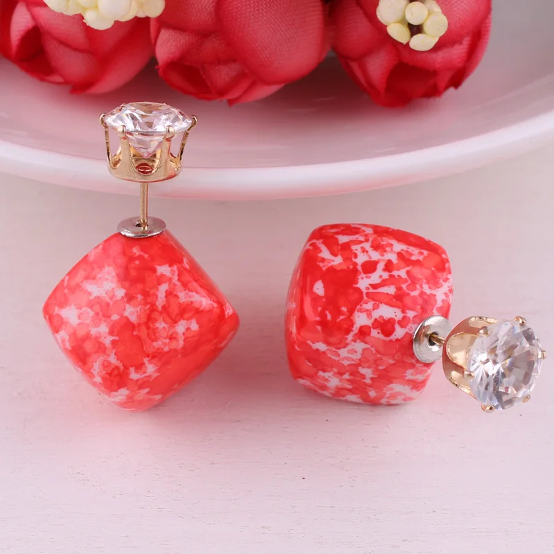 12 цветов Новое поступление двусторонние серьги с рисунком из натурального камня