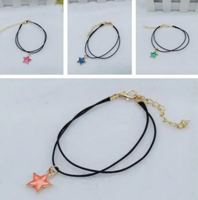 Женский двухслойный браслет sl127 черный кожаный с подвеской в виде звезды и