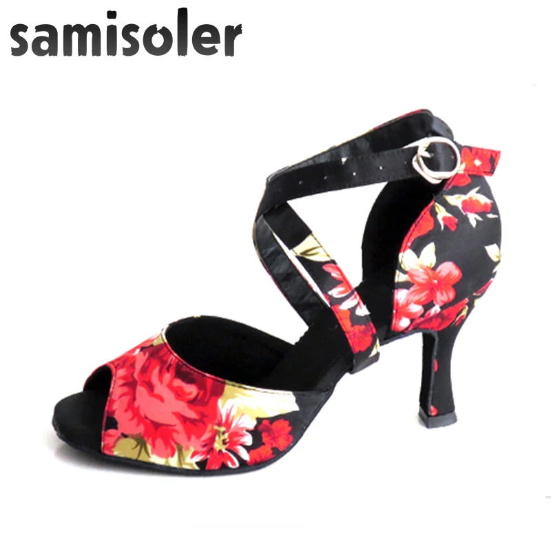 Samisoler/Новинка 2018 года обувь для латиноамериканских танцев Женская атласная на