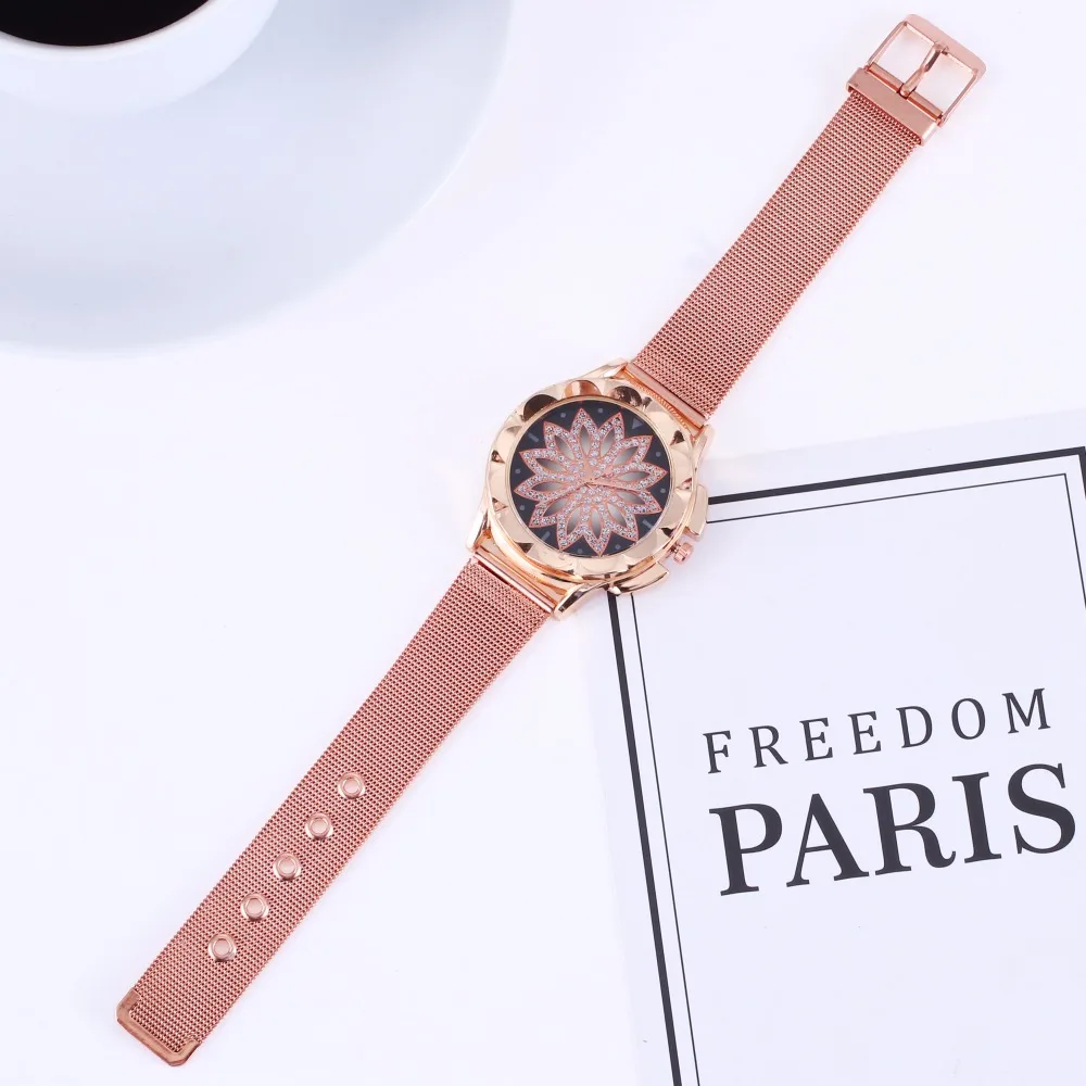 Drop Shipping 2019 Fashion Women Rose Gold Flower Rhinestone Wrist Watches Luxury Casual Female Quartz Watch Relogio Feminino | Наручные
