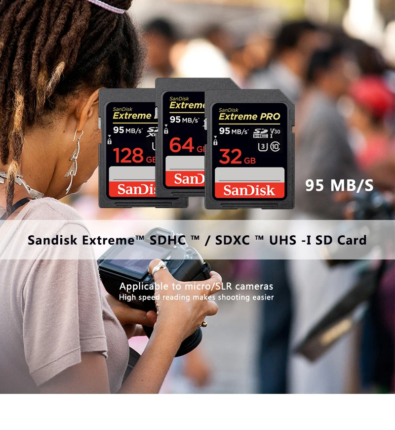 Двойной Флеш-накопитель SanDisk Extreme PRO SD карта, 32 ГБ, 64 ГБ оперативной памяти, 16 Гб встроенной памяти, 256 Гб карта памяти 128 ГБ Sdcard class 10 UHS-I высокое Скорость 95 МБ/с. V30 DSLR sd 32