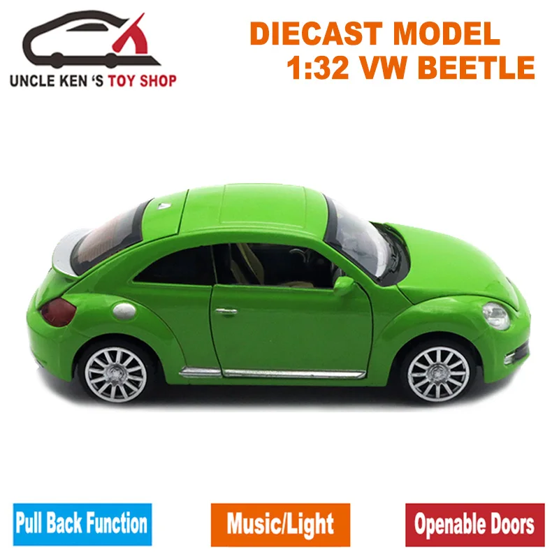 1/32 масштаб VW Beetle литые под давлением модели автомобилей, подарок для мальчиков, металлические игрушки с открывающимися дверцами/функция оттягивания/музыка/светильник - Цвет: Зеленый