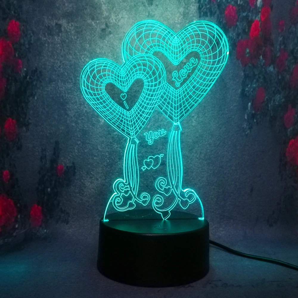 Бесплатная доставка двойная Любовь Сердце 3D ночник LED Usb 7 видов цветов Подарки