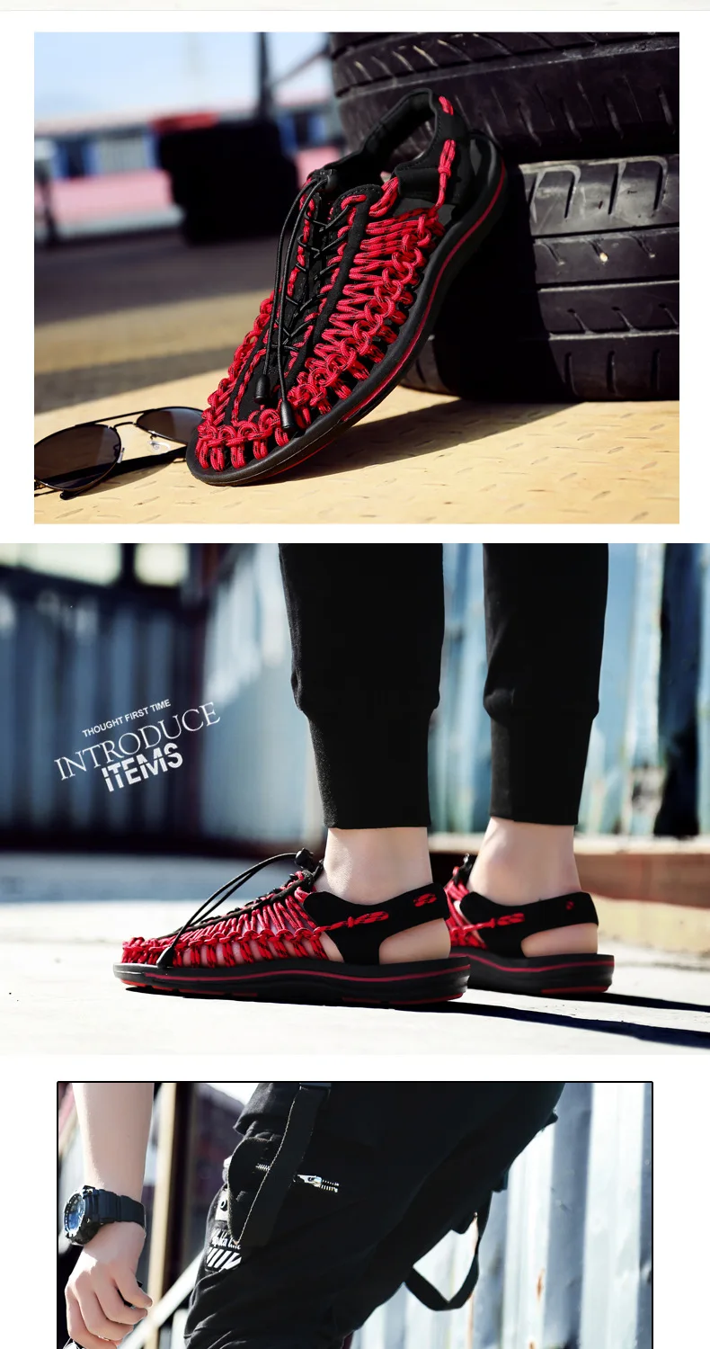 Water Shoes Beach Men's Woven New Style Leisure Sandals Tide Vietnam Rome Korean Style Mesh Slippers Breathable Summer Sandals