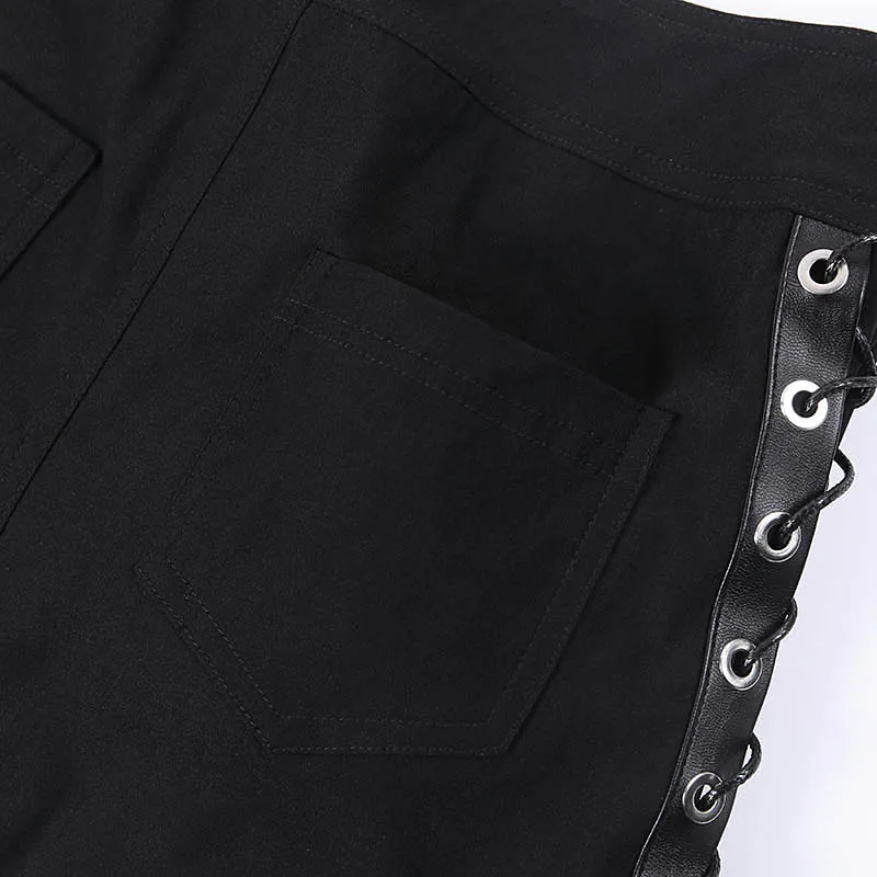 Summer Hot Shorts Women Black High Waist Bandage Casual Shorts Zipper Hollow Out Sexy Bodycon Female Gothic Black Mini Shorts