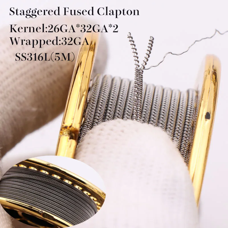staggered-fused-316 XFKM 5 м/рулон нагревательный провод высокой плотности SS316L KA1 рамка штапельного плавленого Clapton катушка для электронной сигареты RDA RTA распылитель - Цвет: staggered-fused-316