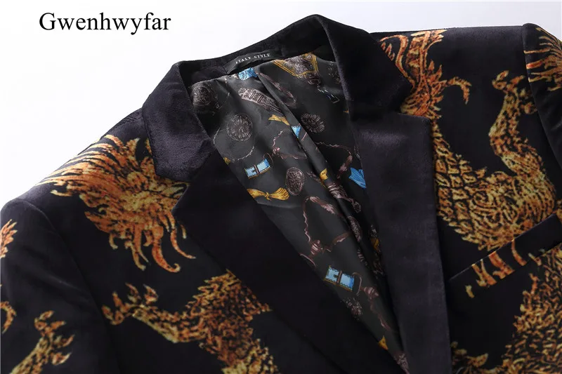 Gwenhwyfar Slim Fit Мужской черный дроган шаблон цветочный блейзер вечерние костюмы для