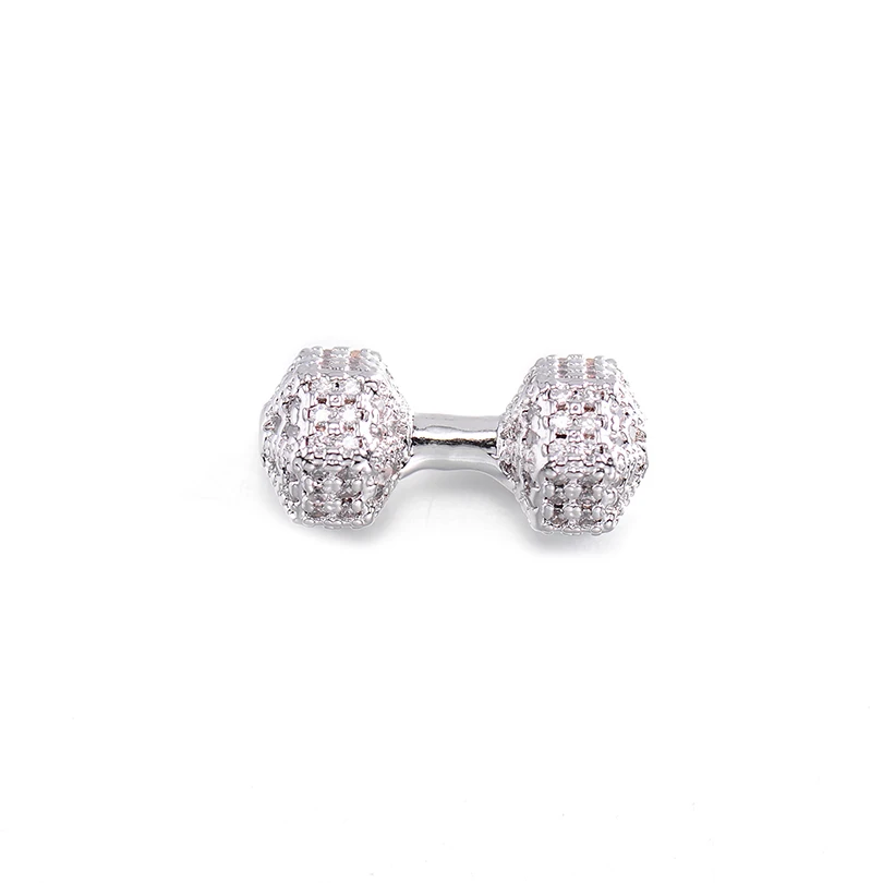 White CZ Silver Pipitree черные CZ циркониевые камни фитнес бусины в виде гантелей для изготовления ювелирных изделий медный вакуумный золотой цвет DIY раздельные бусины, установка браслета - Цвет: White CZ Silver