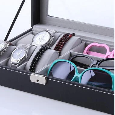 Watch sunglasses PU leather storage box organizer Life small jewelry With lock Casket Glass design display Container | Дом и сад