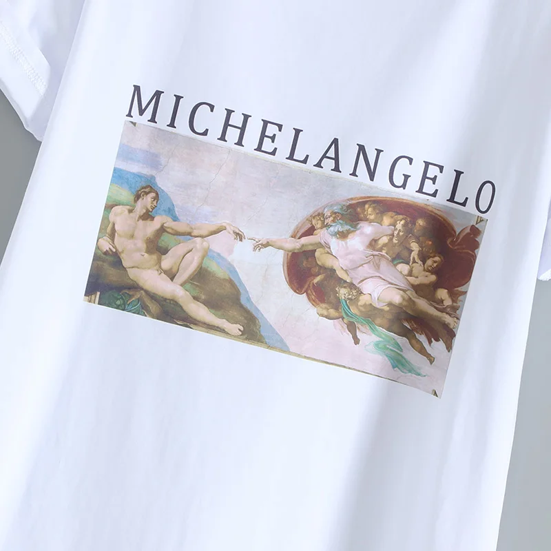 Футболка Harajuku Ulzzang Tumblr Michelangelo Cappella Sistina женская футболка Kawaii хлопковая | Женская