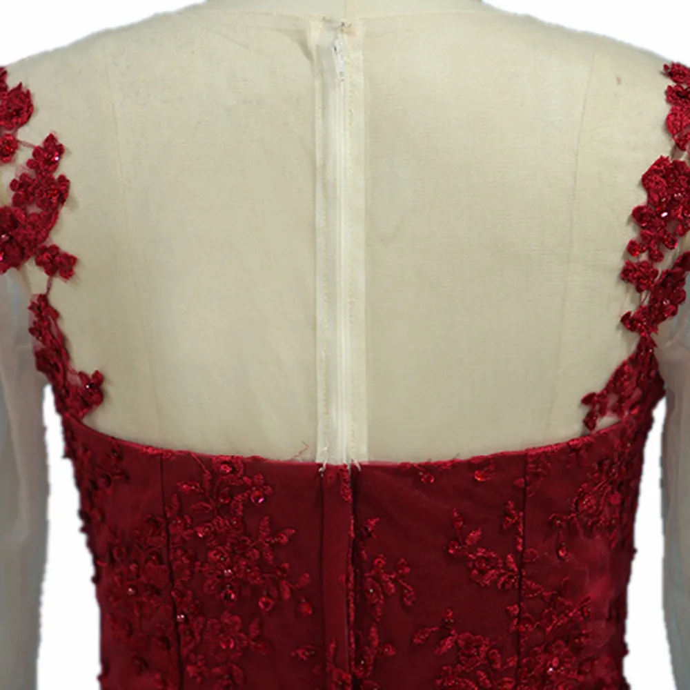 Анти бордовое кружевное вечернее платье с длинным рукавом vestido de festa бусины А-силуэта платье с аппликацией de Soiree Формальное вечернее Вечерние