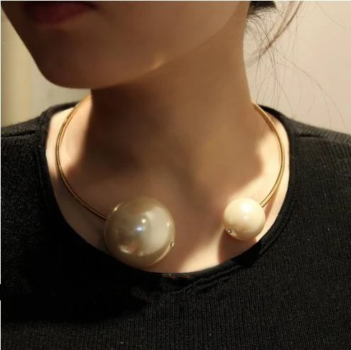 Модные Чокер ожерелья с огромным жемчугом CC воротник Torques Золотое круглое