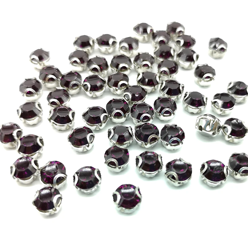 Dark Purple 50 шт. ss30 6 мм стразы из смолы Серебряная основа стразы из прозрачного хрусталя AB пришивные стразы для шитья ювелирных изделий своими руками - Цвет: Dark Purple
